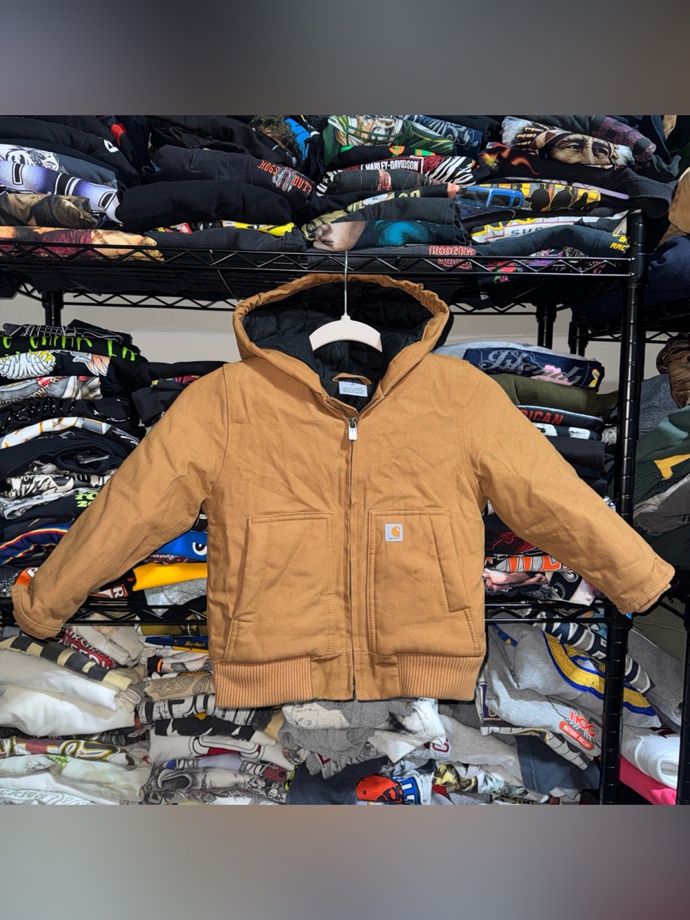 Carhartt Boys 4T Brown Duck Canvas Hooded Active Jacket Quilted Lined Coat